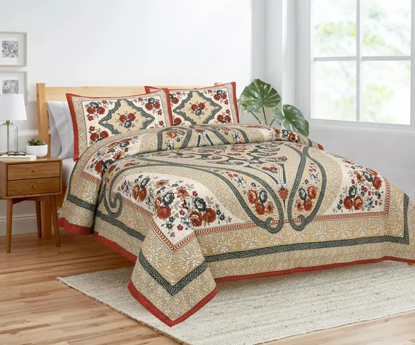 Red_Cotton_Royal_Elegance_Double_Bedsheet_With_Pillow_Cover_100_X_108_Cm